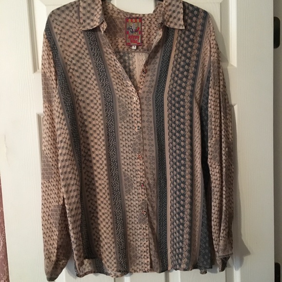 Johnny Was rare button down blouse pink/grey S - Picture 1 of 6